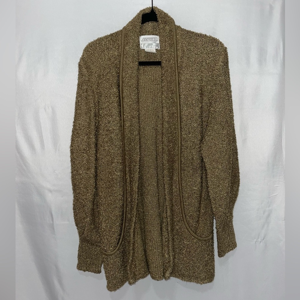 Vintage Sideffects Cardigan Sweater Open Front Brown Oversized Pockets Large